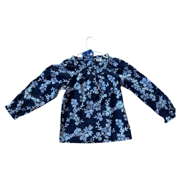 NWT J. Crew Factory Tie Back Ruffle Neck Top Blue Floral #BP805 - Picture 4 of 4